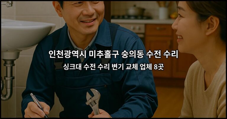 인천광역시 미추홀구 숭의동 수전 수리 싱크대 수전 수리 변기 교체 업체 8곳